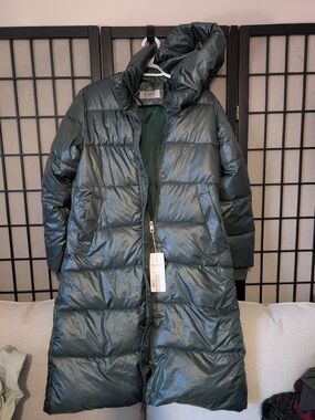 Long Puffer Coat Dark Green Sz M
